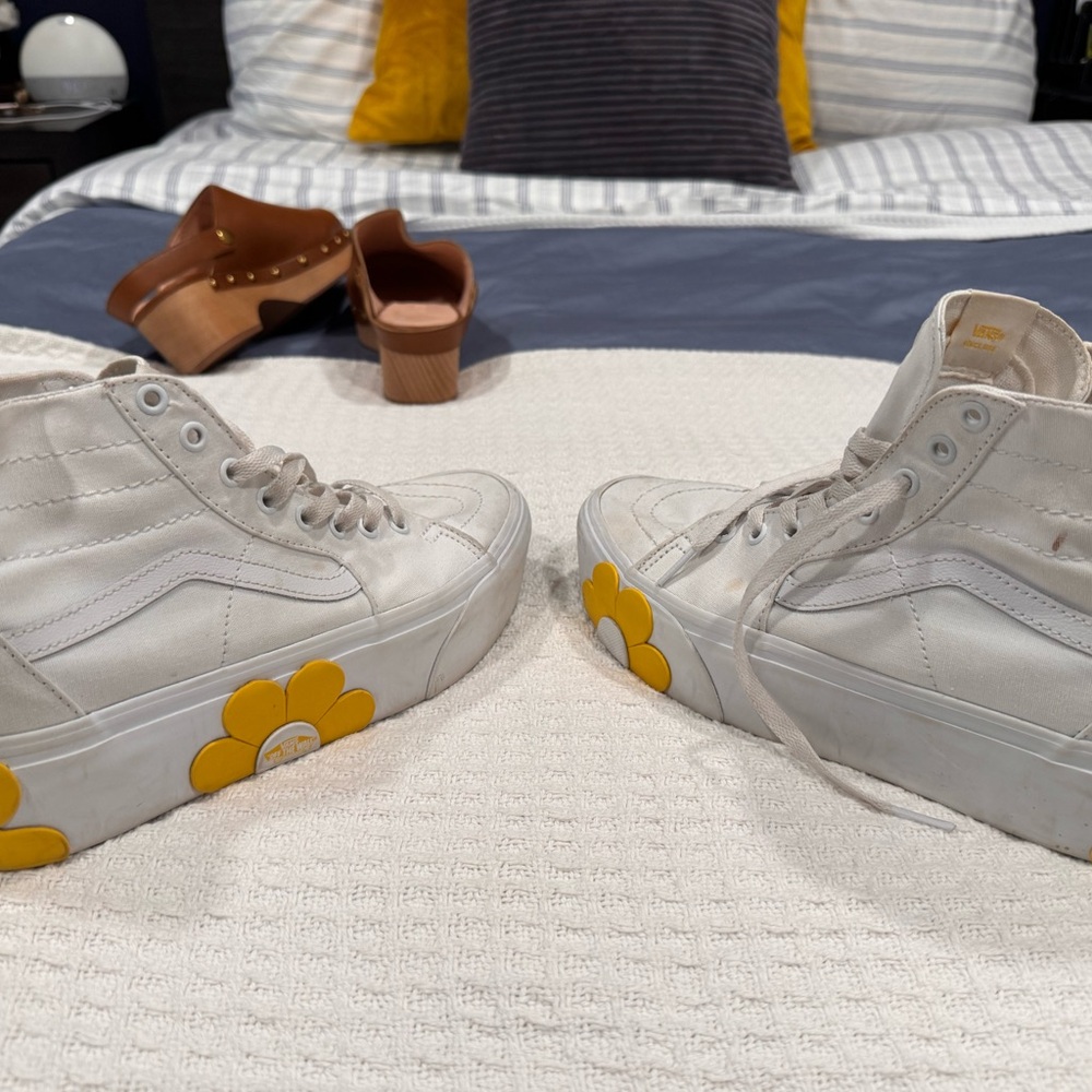 Vans White High-Top Sneakers with Yellow Flower Design